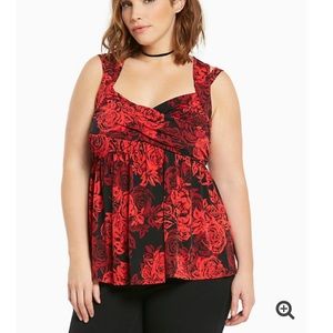 Torrid rose print cris cross babydoll top
